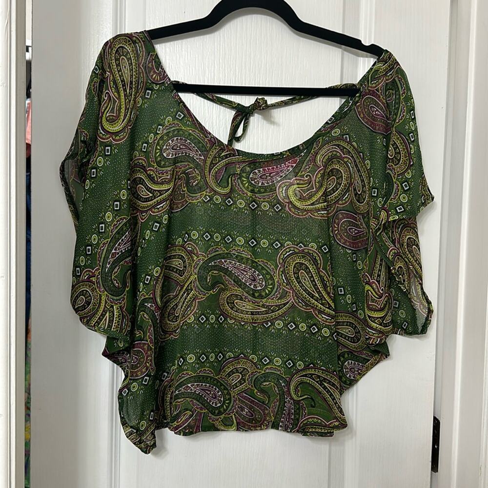 Forever love green Paisley green and pink cover up sheer top size M